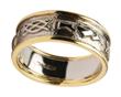 Mens 14k Gold Claddagh Celtic Knot Wedding Band with White Gold Centre and Yellow Gold Trim WBWED248